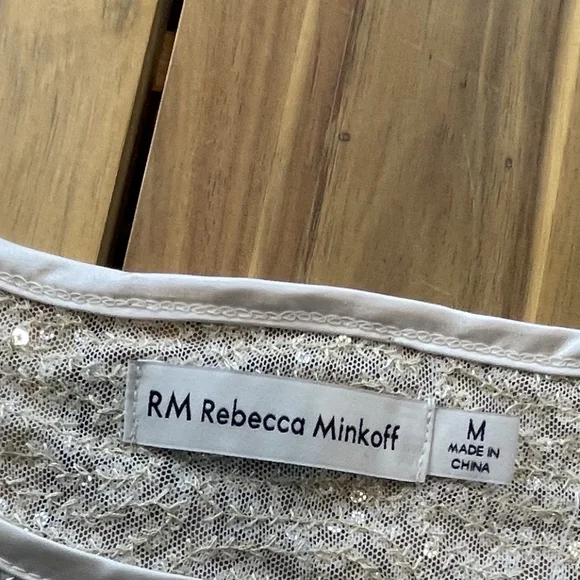 Nwt Rebecca Minkoff Champagne Sequin Crop T-Shirt Size Medium - Picture 3 of 3